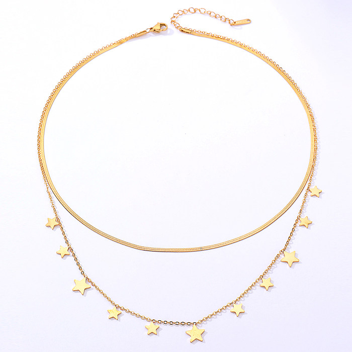 Modische Doppelschicht-Pentagramm-Halskette aus galvanisiertem 18-Karat-Gold aus Edelstahl