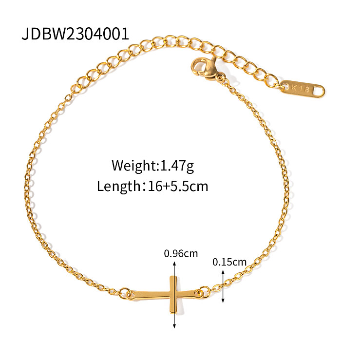 Bracelets plaqués or 18 carats avec breloque en acier inoxydable avec croix de style classique de style simple