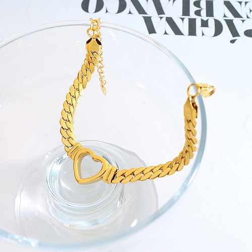 Venta al por mayor, pulseras chapadas en oro de 1 quilates de acero titanio con forma de corazón de estilo vintage de 18 pieza