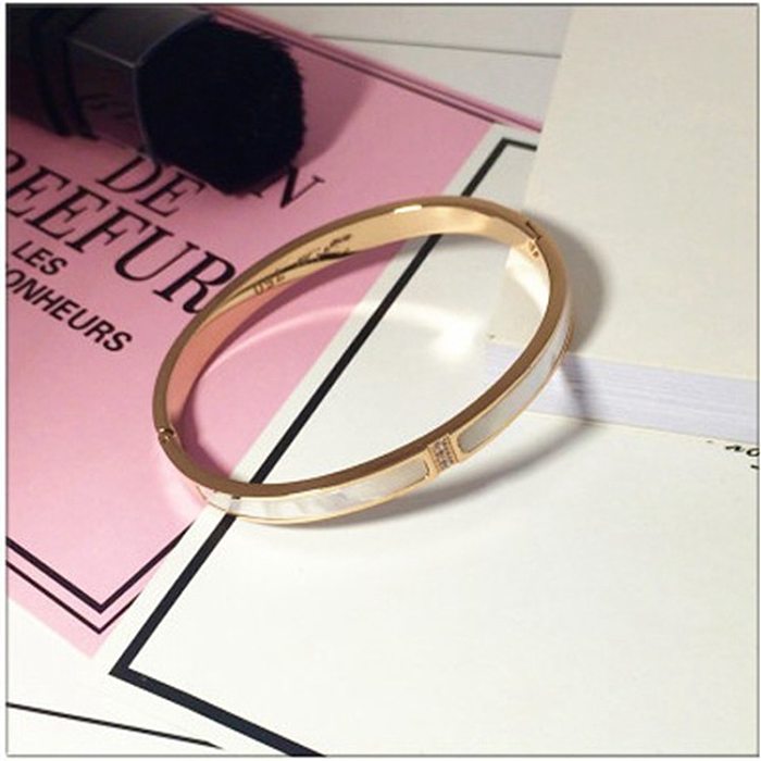 IG Style Simple Style Solid Color Titanium Steel Plating Inlay Shell 18K Gold Plated Bangle