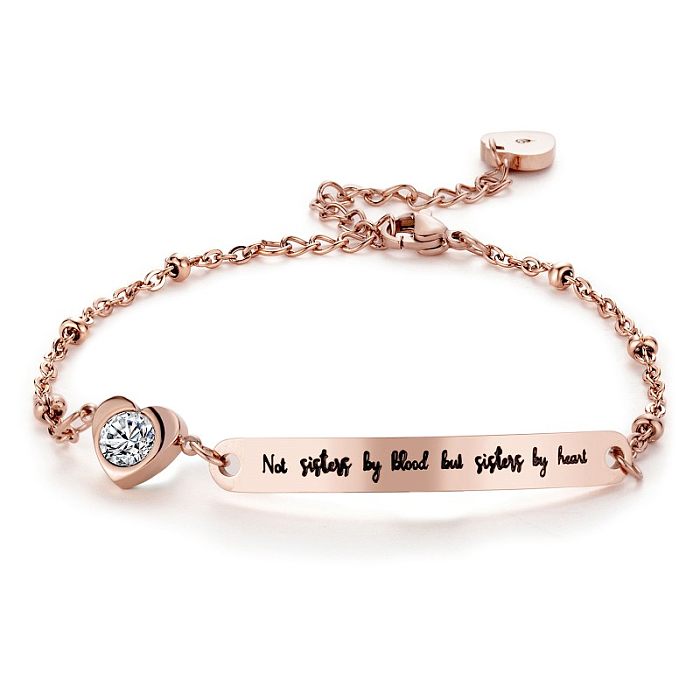 Simple Style Letter Heart Shape Stainless Steel Polishing Plating Inlay Zircon Rose Gold Plated Bracelets