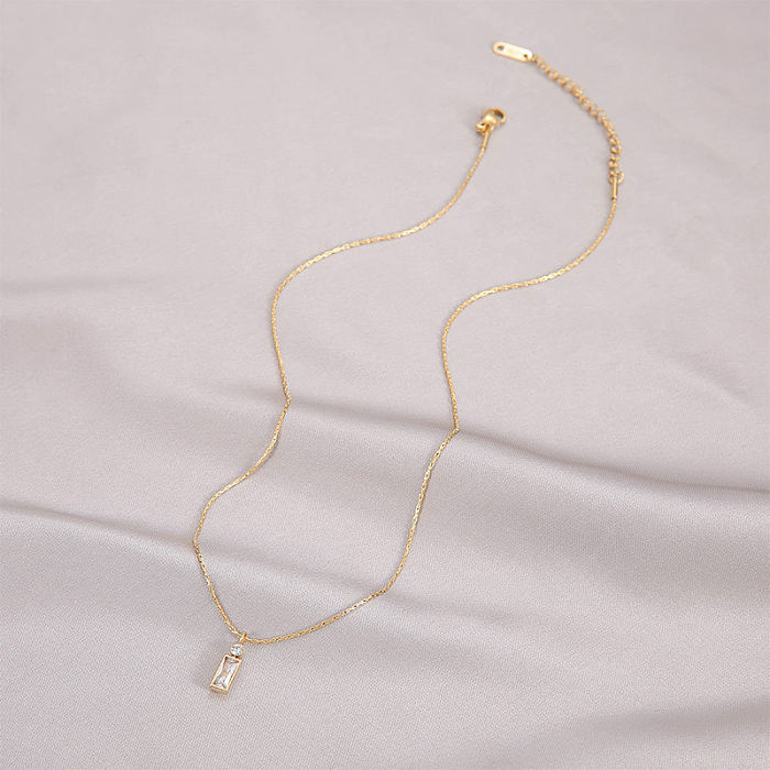 Modische rechteckige Edelstahl-Halskette mit eingelegten Zirkon-Edelstahl-Halsketten