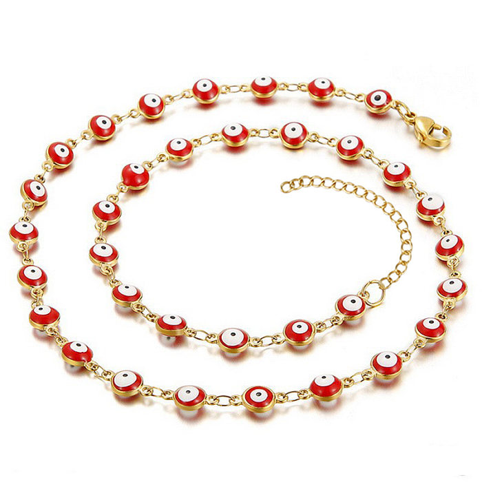 Ethnic Style Eye Stainless Steel Bracelets Necklace Patchwork Enamel Gold Plated Stainless Steel Bracelets