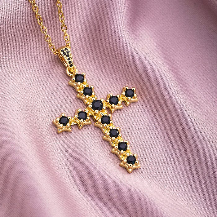 Collier en acier inoxydable avec pendentif croix Simple, en cuivre, Micro incrusté de Zircon, à la mode