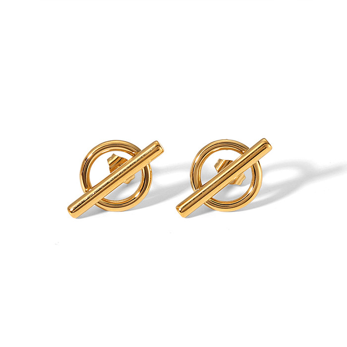 1 Pair Retro Solid Color Plating Stainless Steel  18K Gold Plated Ear Studs