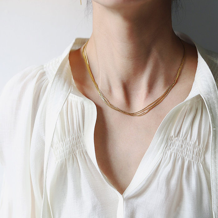 Mehrschichtige Damen-Halsketten mit einfarbiger Edelstahlbeschichtung