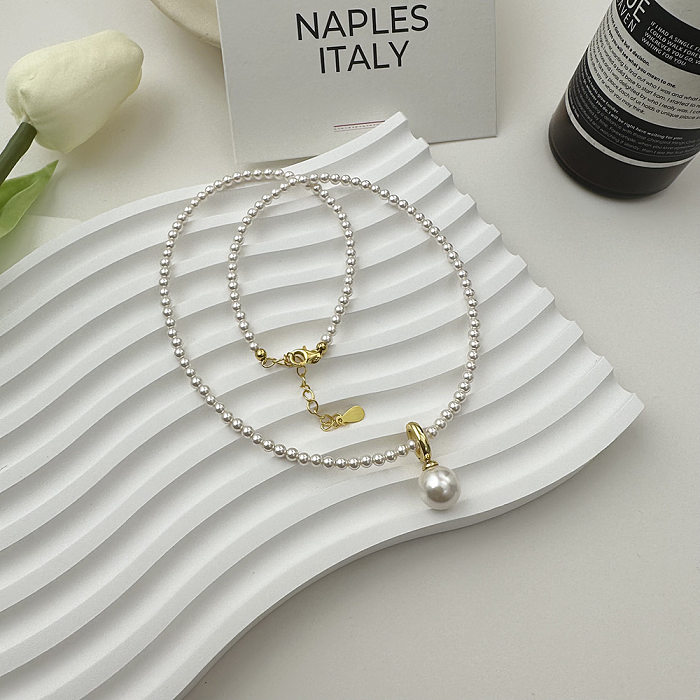 Baroque Style Geometric Artificial Crystal Sterling Silver Plating Artificial Pearls 24K Gold Plated White Gold Plated Necklace Pendant