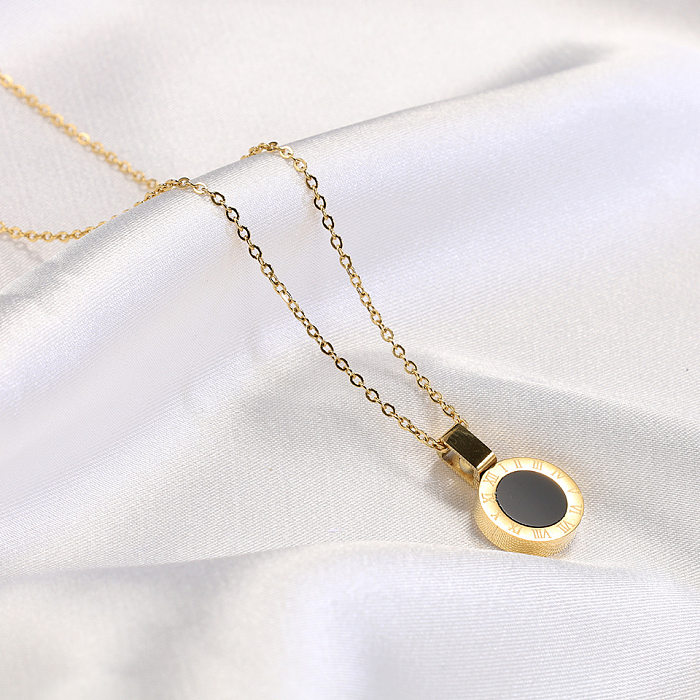 Simple Style Round Stainless Steel Inlay Rhinestones 14K Gold Plated Pendant Necklace