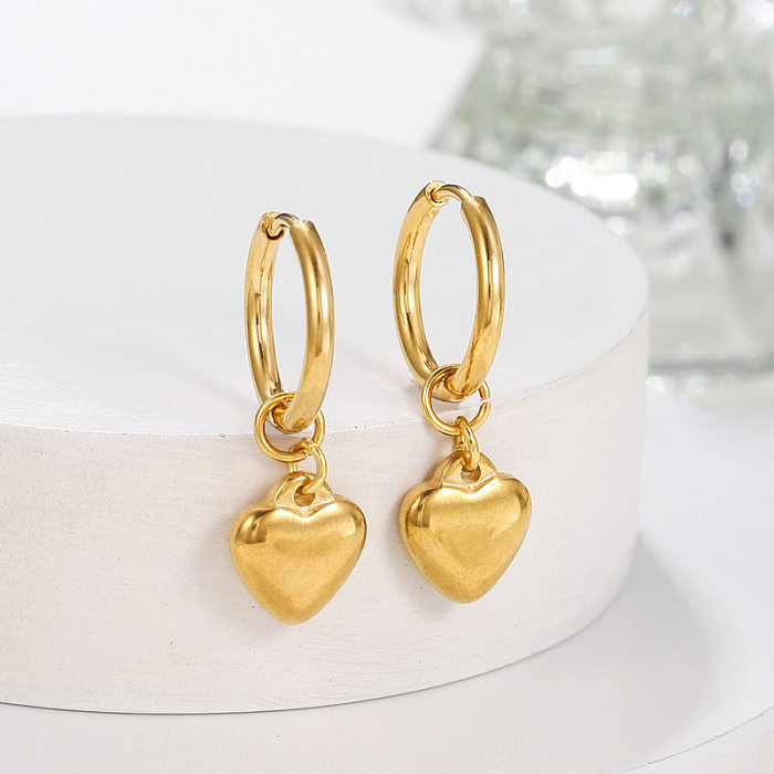 1 Pair Elegant Lady Heart Shape Polishing Stainless Steel  Drop Earrings