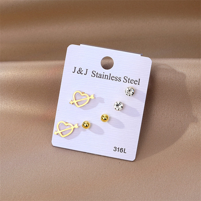 1 Set Elegant Gradient Color Heart Shape Stainless Steel  Inlay Zircon Ear Studs