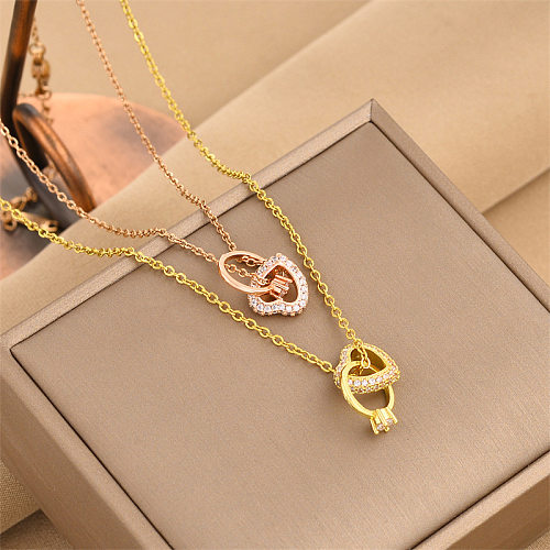 Fashion Round Heart Shape Stainless Steel Plating Inlay Rhinestones Necklace 1 Piece