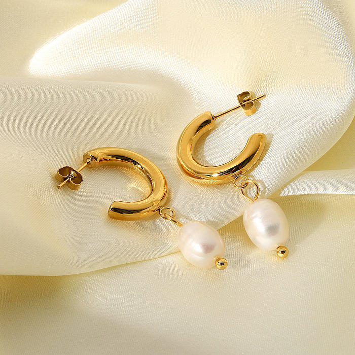 Wholesale Jewelry Pearl Pendant C-shaped Stainless Steel  Earrings jewelry