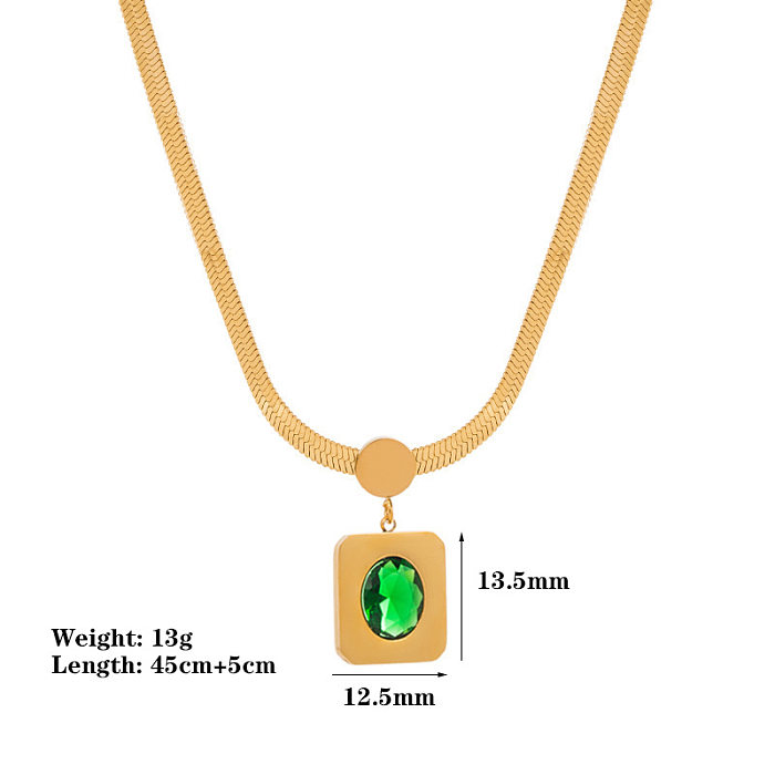 Collier avec pendentif en Zircon, Style Simple et décontracté, carré ovale, placage en acier inoxydable, incrustation