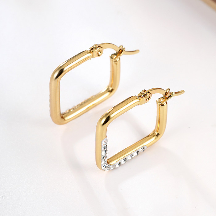 1 Pair Fashion Square Stainless Steel  Plating Inlay Rhinestones Earrings