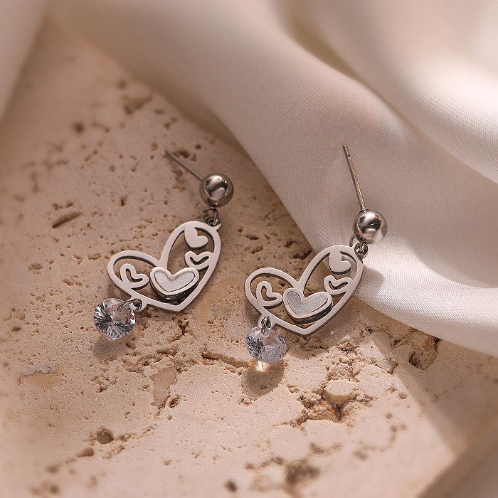 1 Pair IG Style Simple Style Heart Shape Plating Hollow Out Inlay Stainless Steel Shell 18K Gold Plated Drop Earrings
