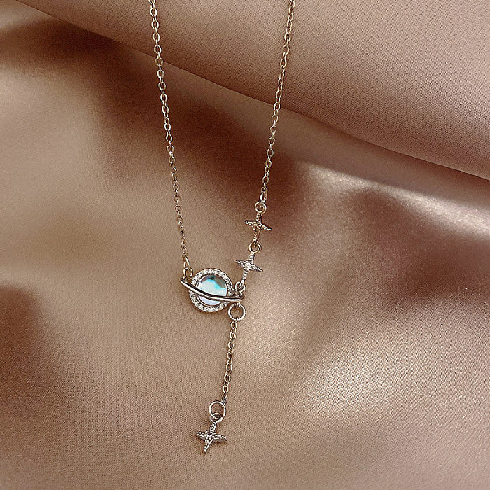 Simple Style Geometric Stainless Steel Irregular Plating Inlay Zircon Silver Plated Necklace