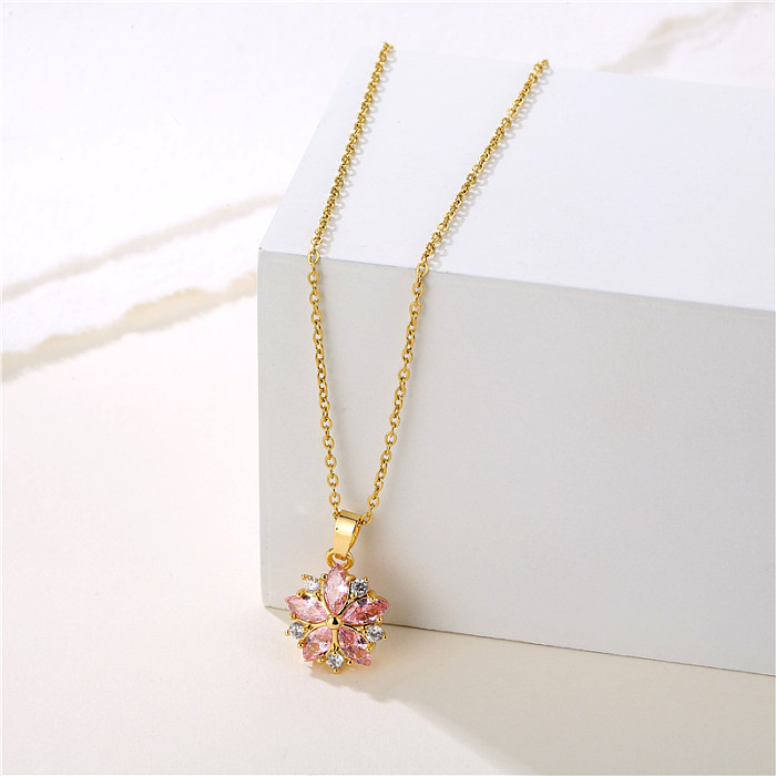 Wholesale 1 Piece Korean Style Flower Stainless Steel  Stainless Steel 18K Gold Plated Gold Plated Zircon Pendant Necklace