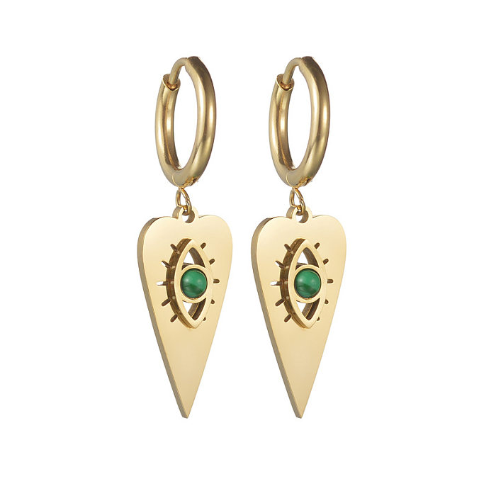 1 Pair Retro French Style Devil'S Eye Heart Shape Plating Inlay Stainless Steel  Natural Stone 18K Gold Plated Drop Earrings