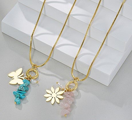 Fashion Flower Butterfly Stainless Steel  Plating Pendant Necklace 1 Piece