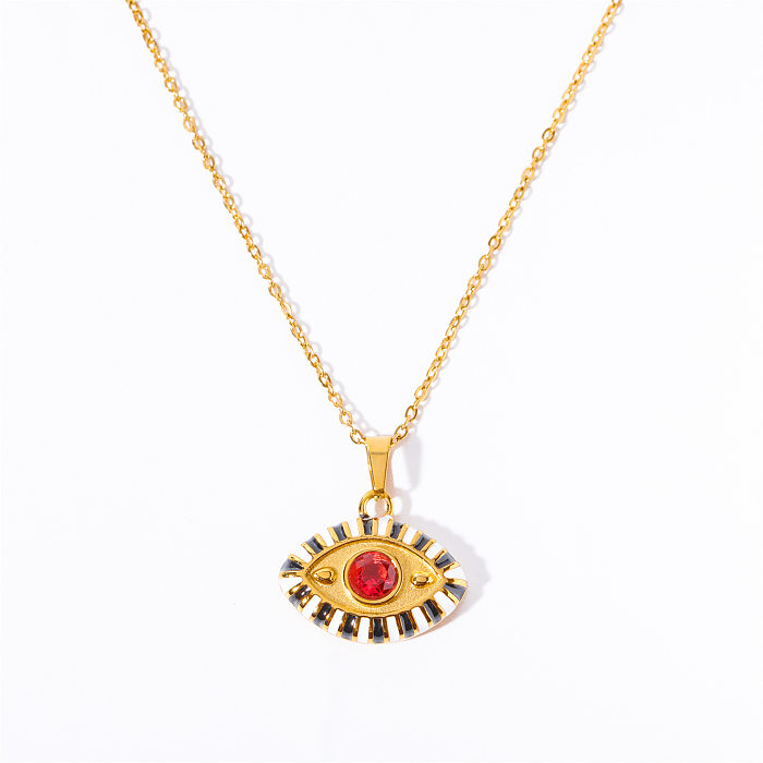 Casual Devil'S Eye Stainless Steel  Enamel Plating Zircon 18K Gold Plated Pendant Necklace