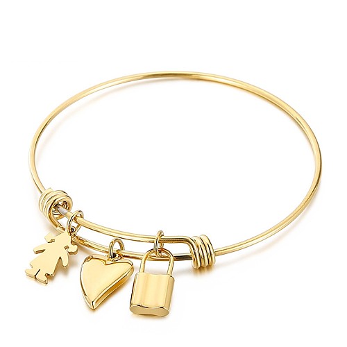 Étiquette de verrouillage en forme de cœur en acier inoxydable, Bracelet Simple et réglable, vente en gros de bijoux