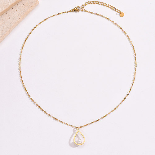 Elegant Simple Style Water Droplets Stainless Steel  Plating Inlay Artificial Pearls 14K Gold Plated Pendant Necklace