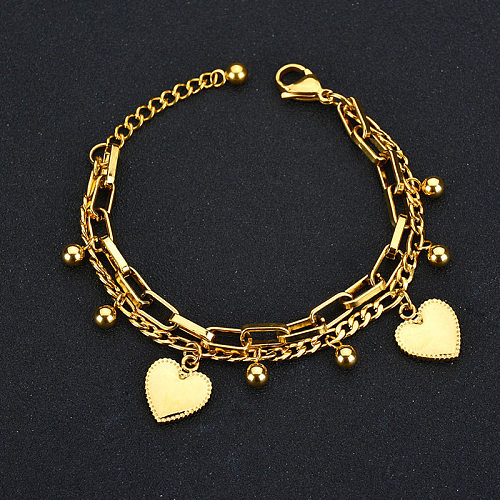 Bracelet en acier titane avec pendentif en forme de cœur, chaîne multicouche, Hip-hop