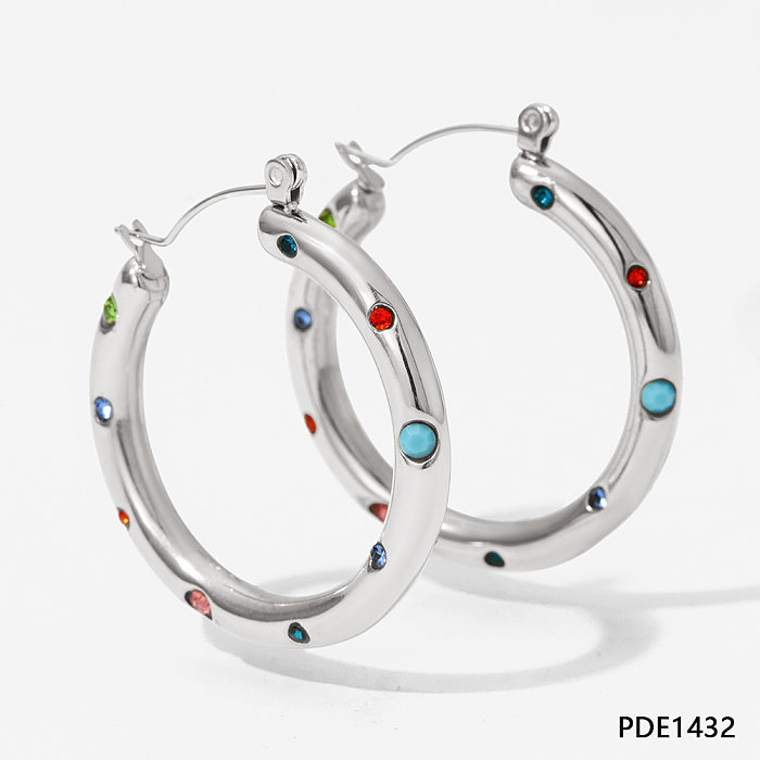 1 Pair Casual Round Plating Inlay Stainless Steel  Artificial Gemstones Earrings