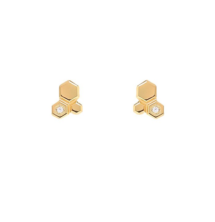 1 Pair Simple Style Honeycomb Stainless Steel Plating Zircon Ear Studs