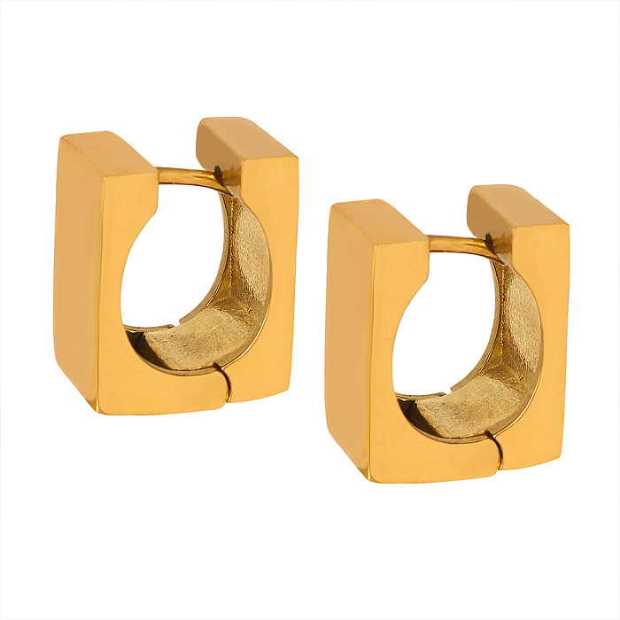 1 paire de boucles d'oreilles en acier inoxydable plaqué or 18 carats, Style Simple, carré ajouré