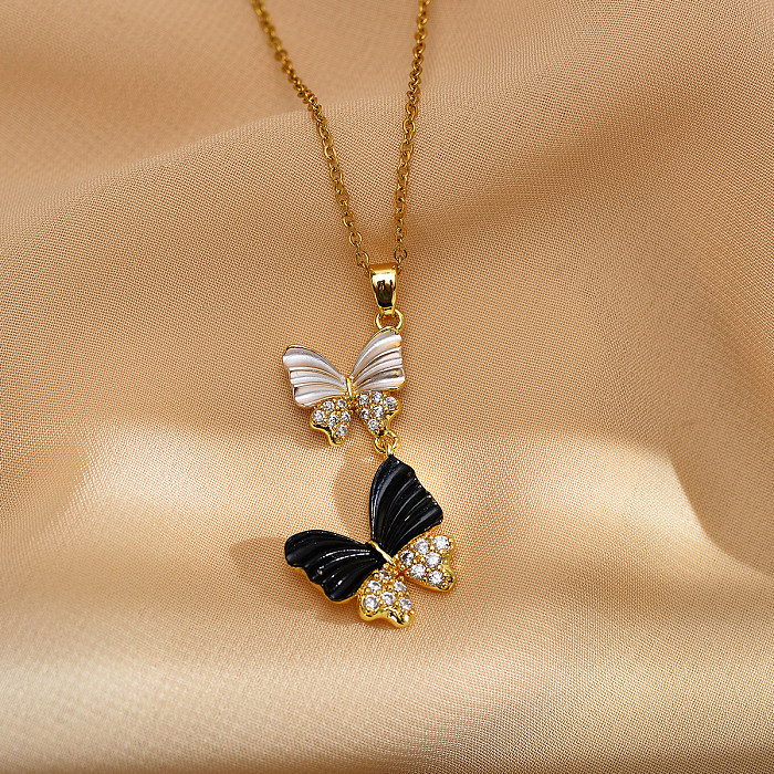 Collier pendentif papillon doux en acier inoxydable et cuivre avec incrustation de Zircon