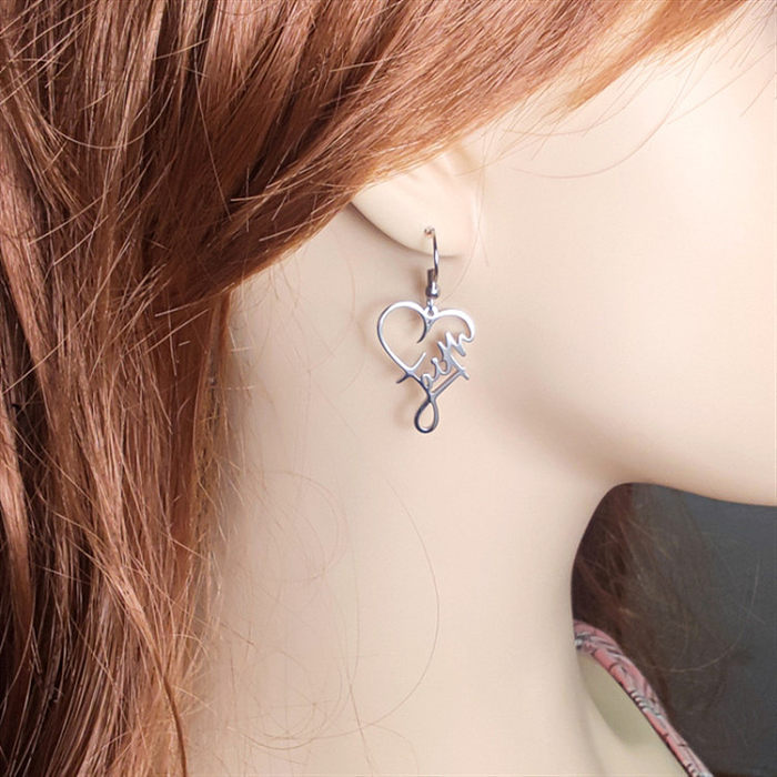 1 Pair Fashion Cross Letter Heart Shape Stainless Steel  Patchwork Drop Earrings