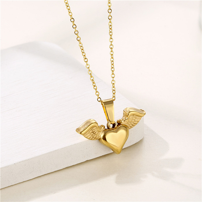 Großhandel 1 Stück glänzende Kaninchen-Engel-Schlangen-Halskette aus Edelstahl, 18 Karat vergoldet, vergoldeter Zirkon-Anhänger-Halskette