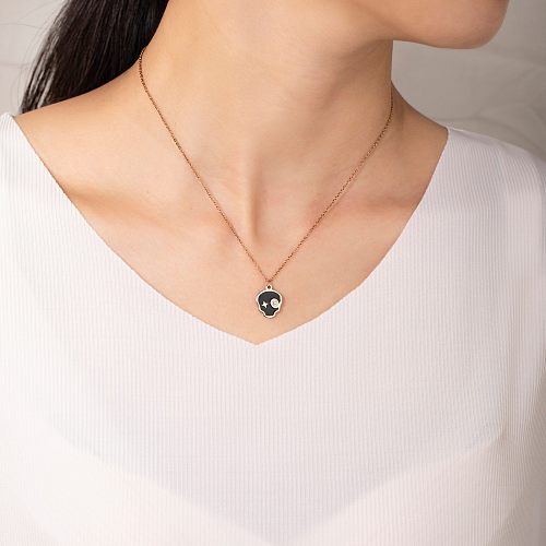 Retro Arrow Rectangle Skull Stainless Steel  Plating Inlay Diamond Rose Gold Plated Necklace Pendant