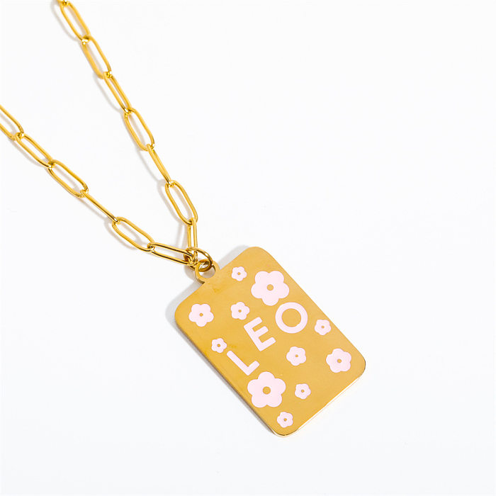 Retro Letter Constellation Stainless Steel  18K Gold Plated Pendant Necklace In Bulk