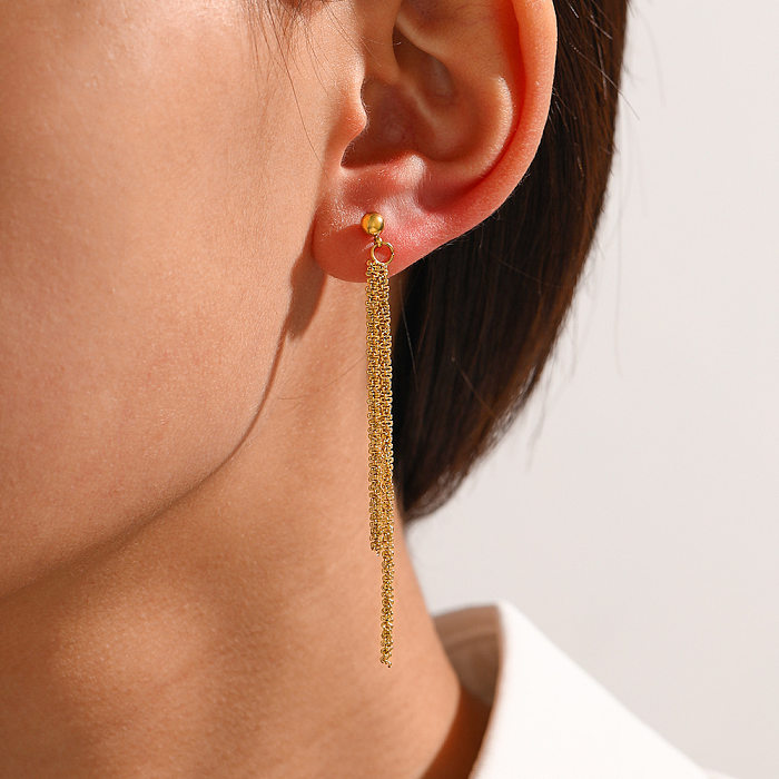 1 paire de boucles d'oreilles géométriques en acier inoxydable, plaquées à pampilles, à la mode