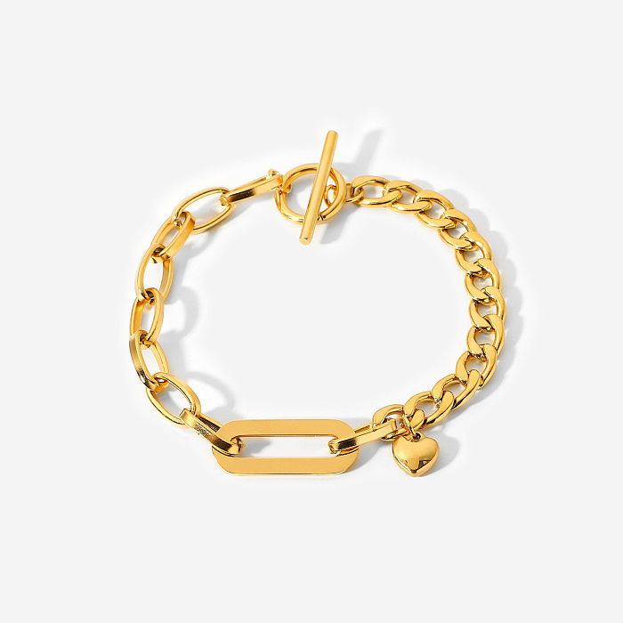 Chaîne cubaine en acier inoxydable, chaîne ovale, petit pendentif en forme de cœur, Bracelet à boucle OT