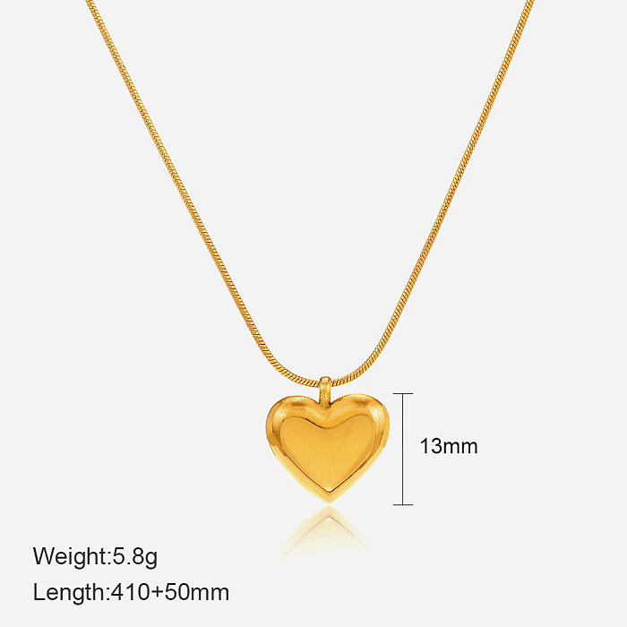 Retro Heart Shape Solid Color Stainless Steel  Plating Necklace 1 Piece