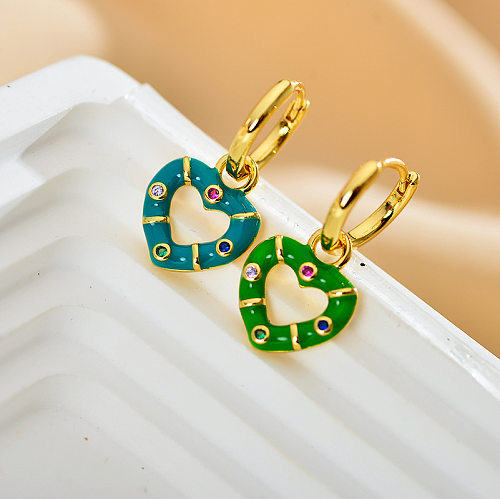 1 Pair Sweet Heart Shape Stainless Steel  Enamel Inlay Rhinestones Drop Earrings