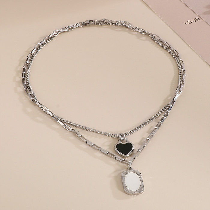Süße herzförmige Patchwork-Halsketten aus Edelstahl