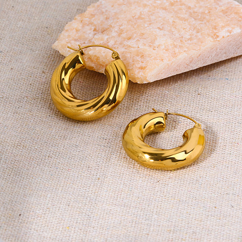 1 Pair Retro Simple Style Spiral Stripe Polishing Plating Chunky Stainless Steel  18K Gold Plated Earrings