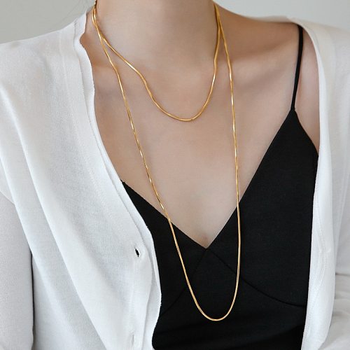 Simple Style Artistic Solid Color Stainless Steel Plating 18K Gold Plated Layered Necklaces