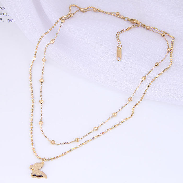 Simple Butterfly Bead Double Stainless Steel Necklace Wholesale jewelry