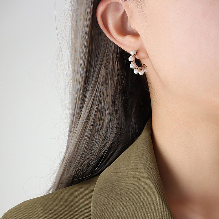 Boucles d'oreilles en acier inoxydable avec perles de Style Vintage, métal plaqué perles, boucles d'oreilles en acier inoxydable
