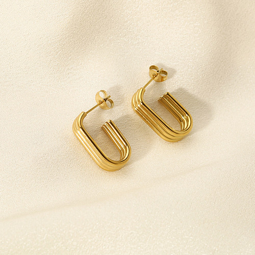 1 Pair Classic Style Solid Color Asymmetrical Plating Stainless Steel  18K Gold Plated Drop Earrings