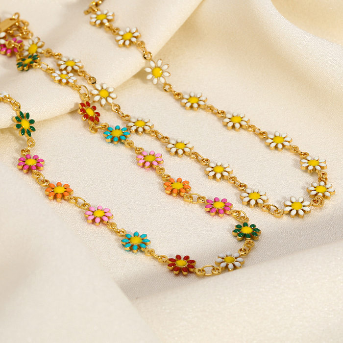 Hawaiianische böhmische Chrysanthemen-Halskette aus Edelstahl mit Emaille-Beschichtung
