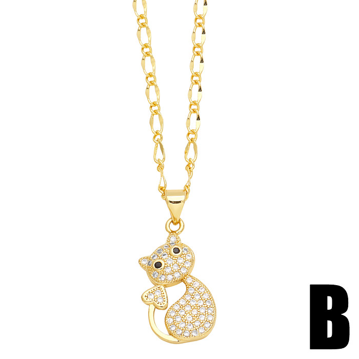 Mignon doux chat en acier inoxydable cuivre placage incrustation Zircon plaqué or 18K pendentif collier Long collier