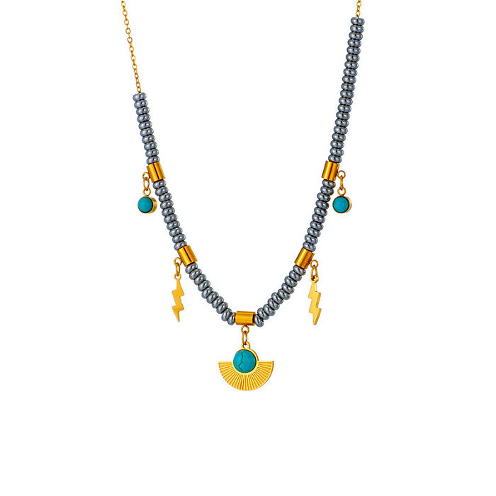 Collier turquoise avec incrustation en acier inoxydable rétro Lightning