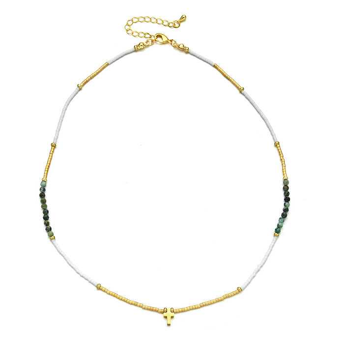 Collier de perles turquoise en acier inoxydable en forme de cœur pour femme