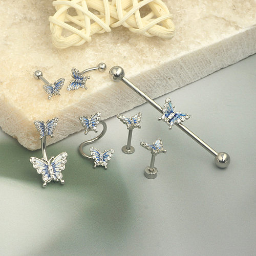 1 Piece Vintage Style Star Butterfly Plating Inlay Stainless Steel  Rhinestones Ear Studs